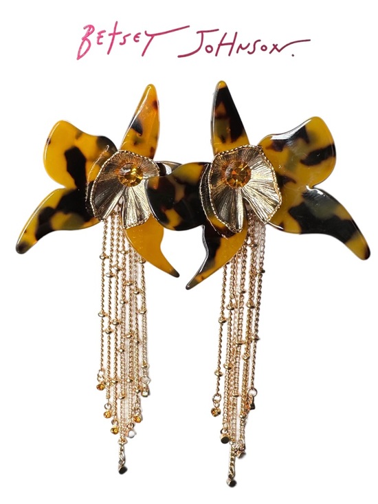 Betsey Johnson Jewelry - Betsey Johnson Tortoiseshell Floral Drop Earrings with Gold Chains